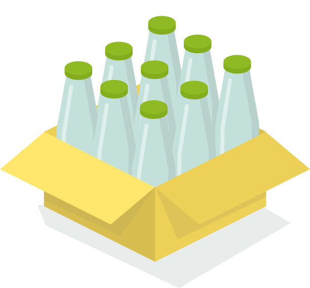 装有装有牛奶的玻璃瓶的纸箱图片下载