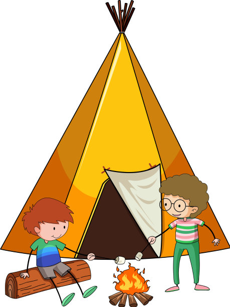露营帐篷与涂鸦的孩子卡通人物图片下载