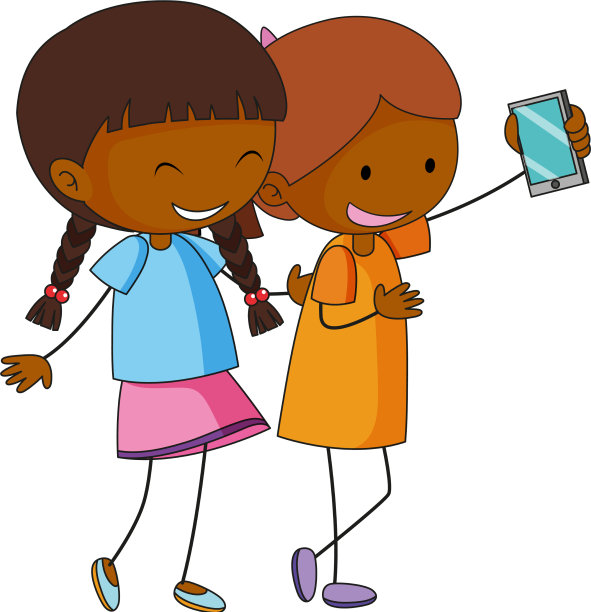 两个女孩卡通人物在自拍图片下载