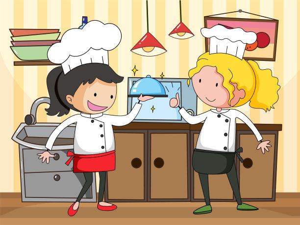 小厨师在厨房场景与设备图片下载