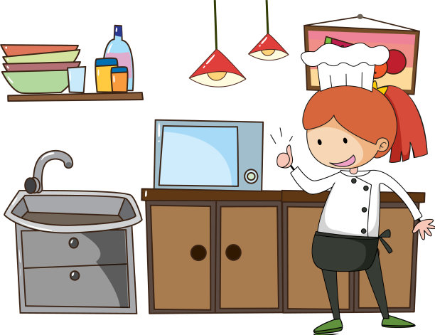 小厨师，白色的厨房设备图片下载