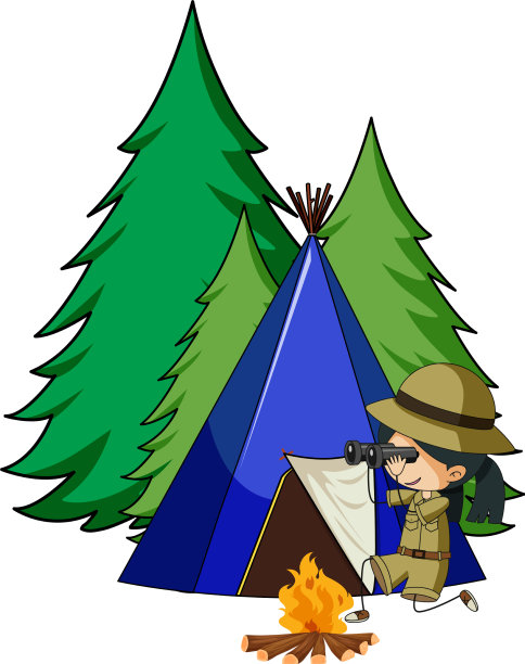 露营帐篷与涂鸦的孩子卡通人物图片下载