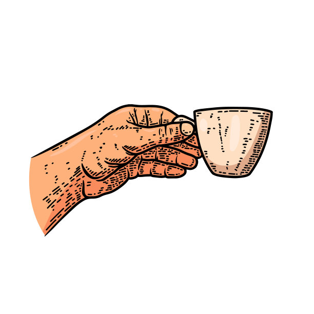 一只手拿着咖啡杯的插图。设计元素海报，卡片，横幅，菜单。矢量图图片下载