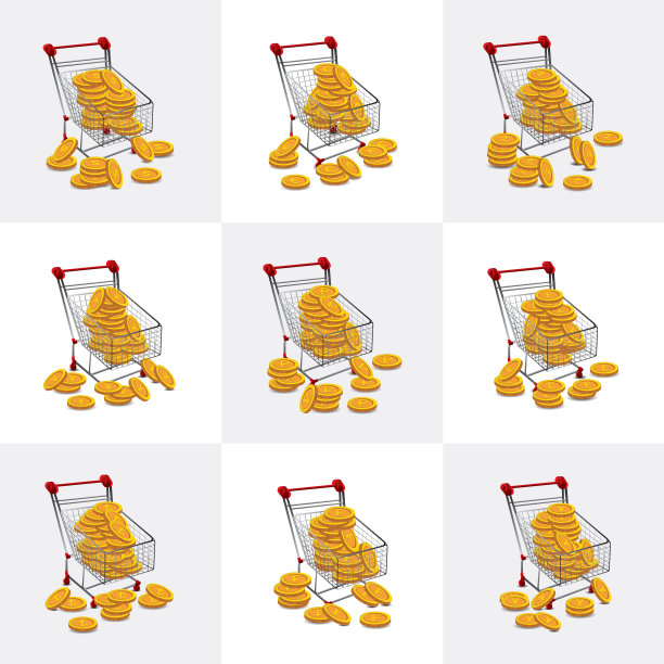 硬币在购物车购物孤立的图标图片下载