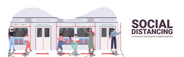 戴着防护口罩的混合人种地铁乘客保持距离，防止公共交通中出现冠状病毒图片下载