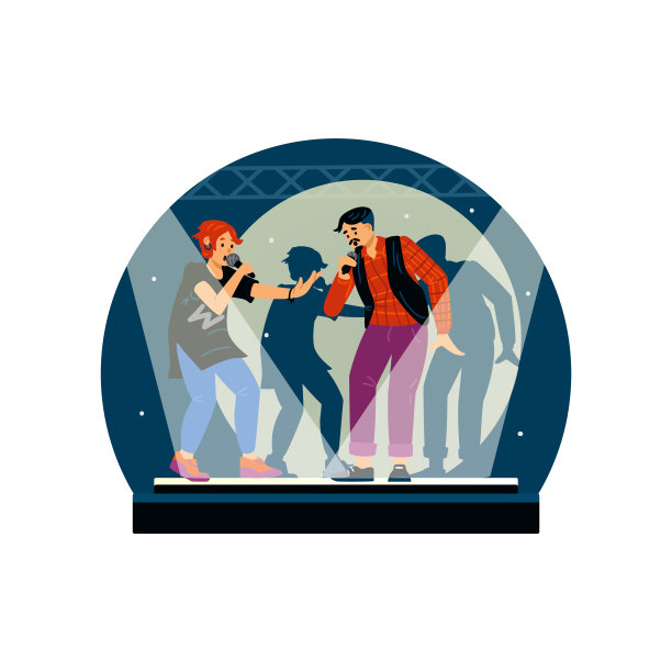 卡拉ok歌手表演或比赛，平面矢量插图孤立。图片下载