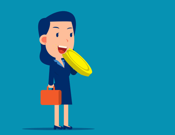 一个人吃硬币概念的商业卡通图片下载