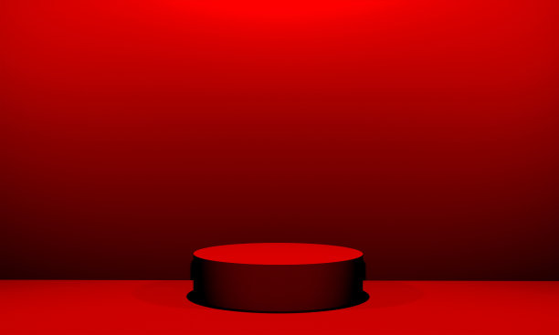 场景与红色裙台模拟展示在极简主义风格与复制空间，3d渲染抽象背景设计图片下载