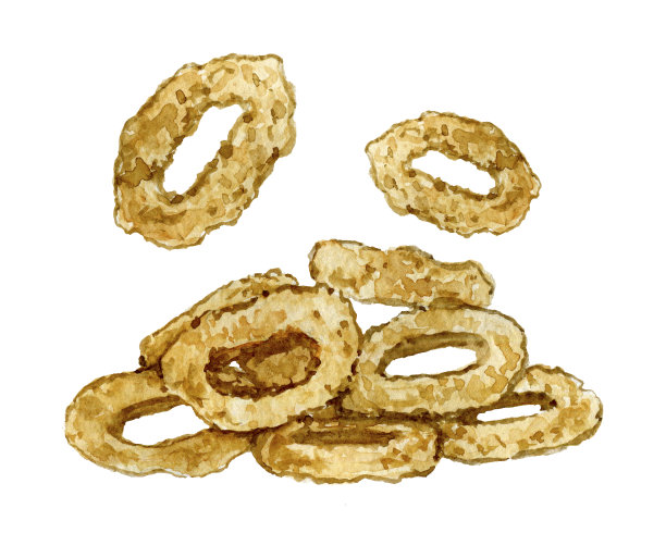 炒鱿鱼在面糊水彩剪辑艺术图片下载