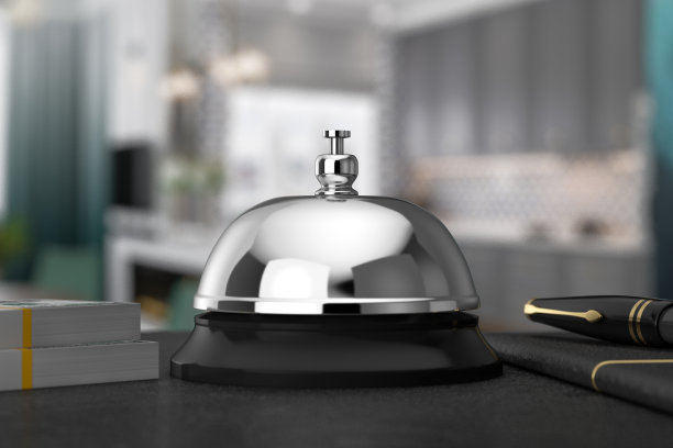 接待铃声闹钟服务钟在桌子上。3d渲染图片下载