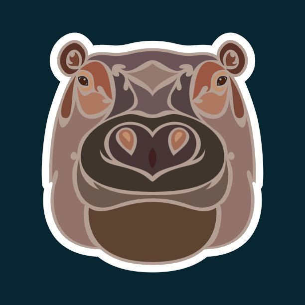 手绘抽象肖像河马贴纸图片下载