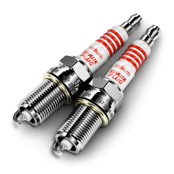 一对铱火花塞隔离在白色背景3d图片下载