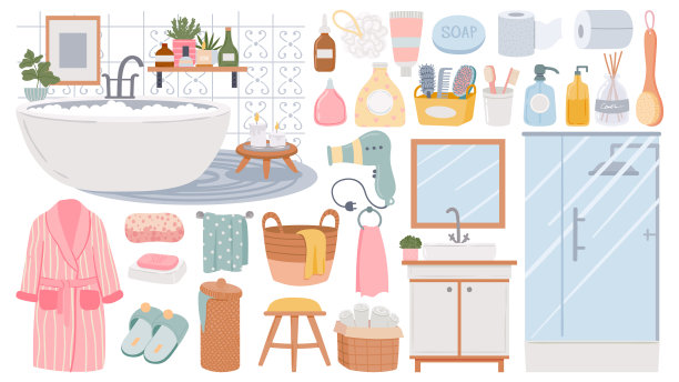 浴室元素洁面产品和皮肤图片下载