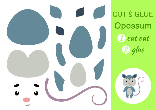 剪纸和胶纸小负鼠儿童工艺品图片下载