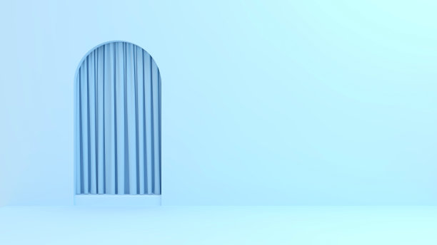 有一扇朝向左边的拱形门。右边留出空间装饰。3 d场景。图片下载