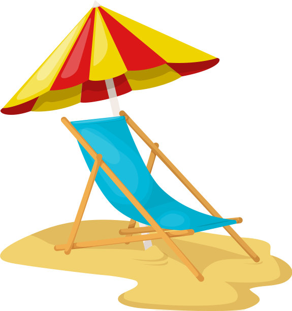 沙滩上木制的雨伞和太阳躺椅图片下载