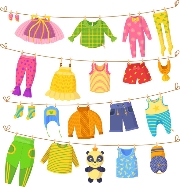 孩子们在晒衣绳上晾晒衣服图片下载