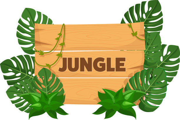 空的木质横幅板与热带树叶图片下载
