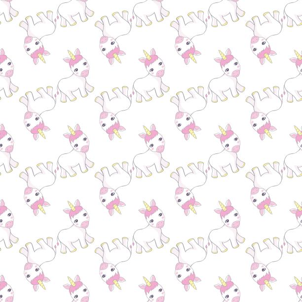 可爱的粉红色婴儿独角兽图案涂鸦-小马驹卡通插图字符矢量图形设计的纺织品图片下载