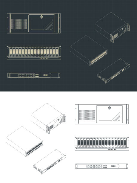 服务器机架和超级计算机蓝图的单元图片下载
