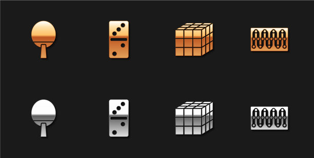 设置球拍多米诺魔方和棋盘游戏图标图片下载