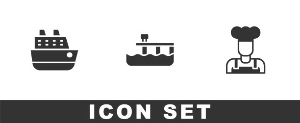 设置游轮海滩码头码头和厨师图标图片下载