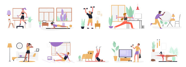 人们在家做运动来保持健康图片下载