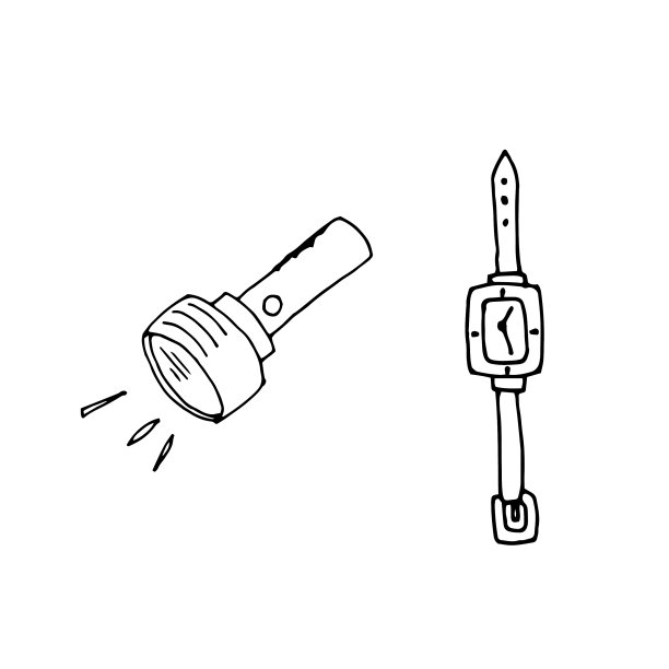 手电筒和时钟轮廓隔离图片下载