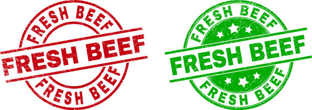 新鲜的牛肉圆形邮票与橡胶风格图片下载