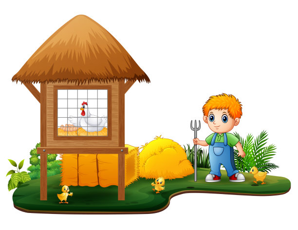 年轻的农民和农场里的鸡图片下载
