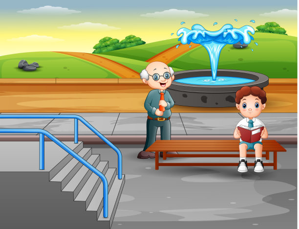 公园里的一个小男孩在看书图片下载