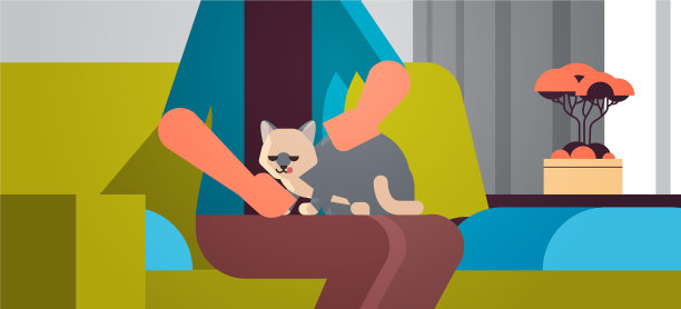 可爱的猫和它的主人在沙发上休息图片下载