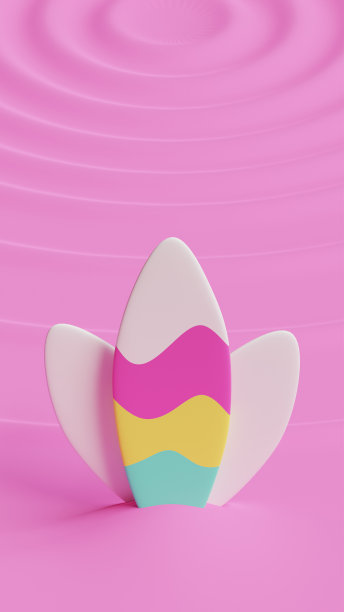 夏季冲浪板3D渲染插图06，适合假期，度假，旅游，或夏季主题。图片下载