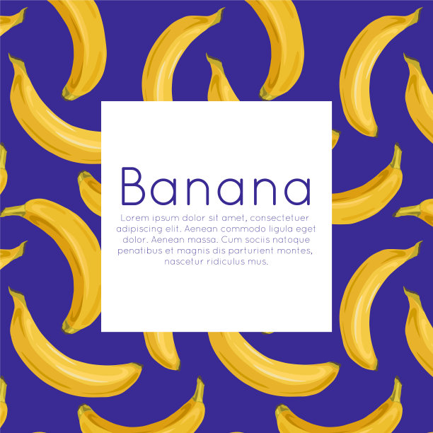蓝色的方形明信片上有各种各样的香蕉图片下载