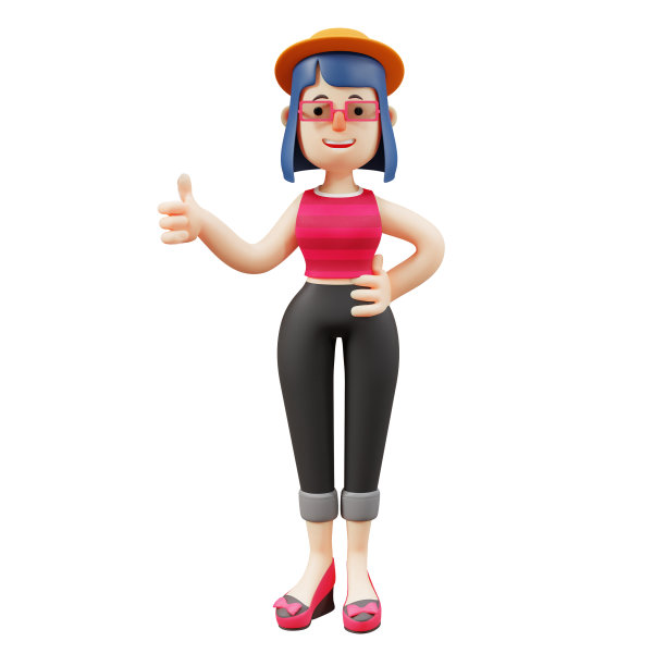 3D酷漂亮女士卡通插图显示她的大拇指图片下载
