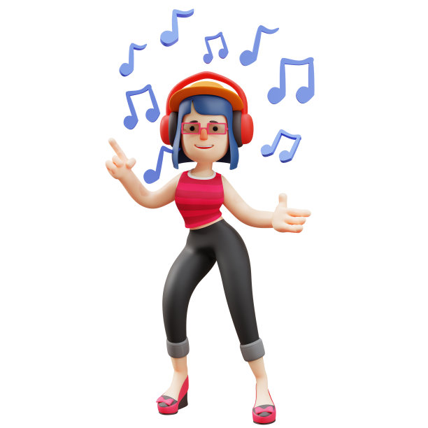 可爱女士3D卡通图片听音乐耳机图片下载