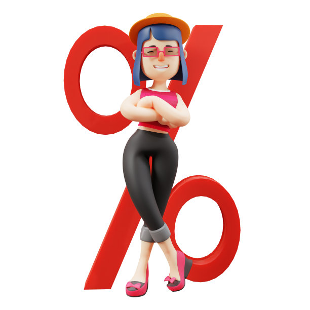 3D角色站在百分比符号前图片下载