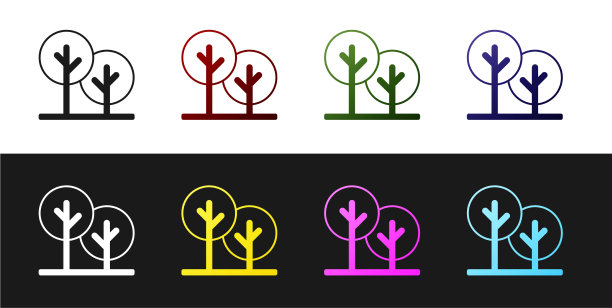 设置树图标隔离在黑色和白色图片下载