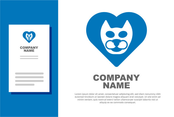 蓝色的心与猫图标孤立在白色图片下载