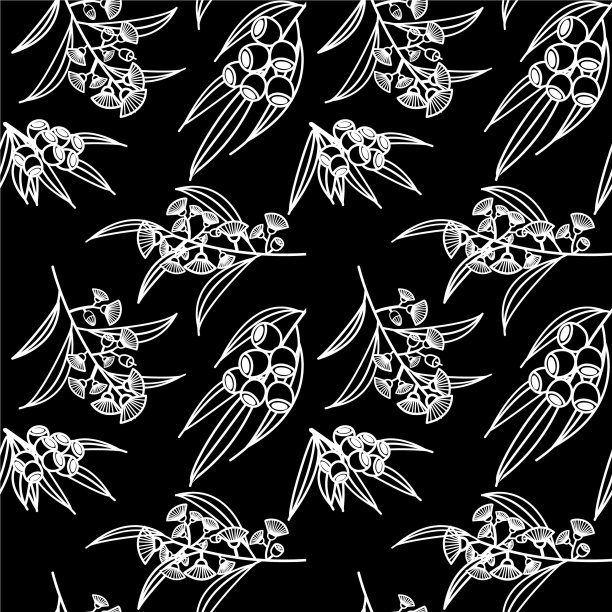 胶果和花无缝图案黑色背景图片下载