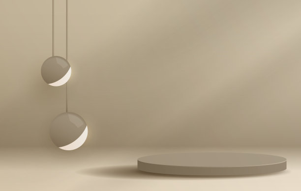 化妆品棕色背景最小和优质讲台展示产品展示品牌和展示。空场景与球形灯。影棚舞台。矢量设计图片下载