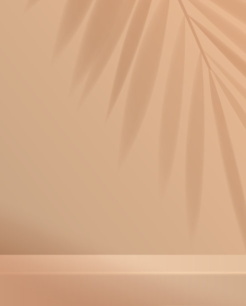 化妆品浅棕色的背景，最小和优质的讲台展示产品展示品牌和包装展示。带有树叶阴影背景的演播室舞台。设计图片下载