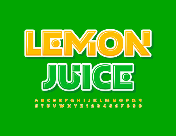 向量创意标志柠檬汁。亮黄色字母和数字集图片下载