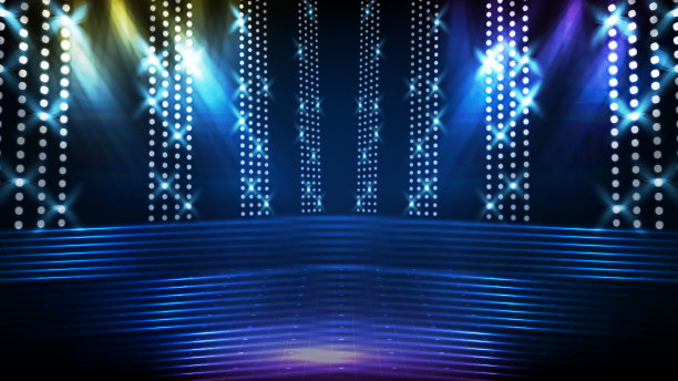 抽象未来主义的蓝色背景与美丽的聚光灯光线发光的舞台图片下载