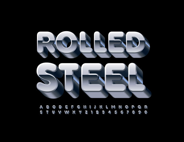 矢量轧制钢字母表。三维金属字体图片下载