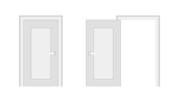 打开和关闭门的家庭内部，入口门口。白色木门模板在不同的开启阶段。室内室内。受欢迎的概念。矢量插图孤立在白色背景图片下载