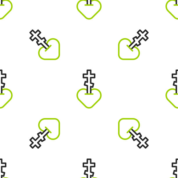 线宗教十字架在心内图标孤立无缝图案上的白色背景。爱上帝，天主教和基督教的象征。人们祈祷。向量图片下载