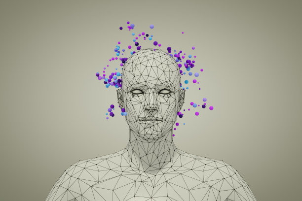 3D有线形状电子人头，人工智能概念图片下载
