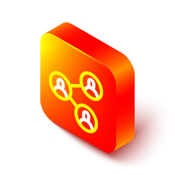 等距线BFF或最好的朋友永远图标孤立在白色背景。橙色平方按钮。向量图片下载