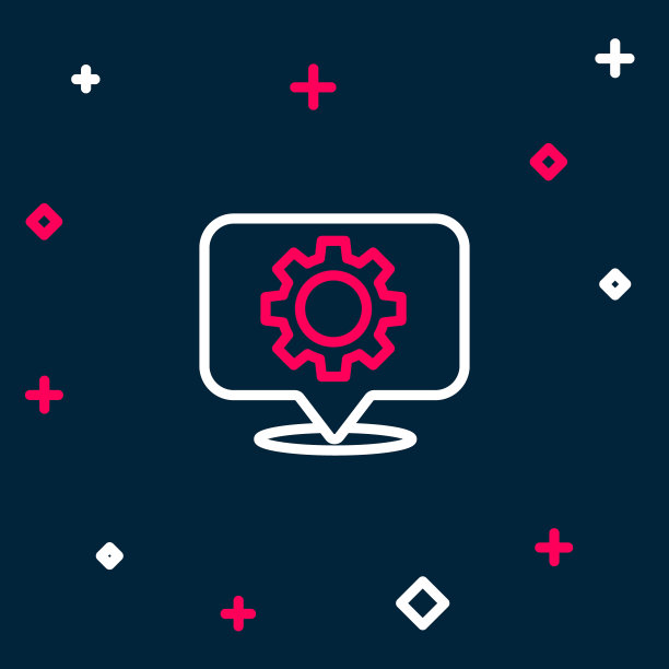 线位置与齿轮图标隔离在蓝色背景。色彩斑斓的轮廓的概念。向量图片下载